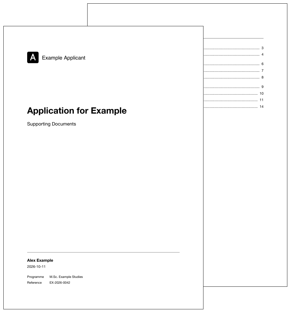 Cover page and table of contents of an assembled document